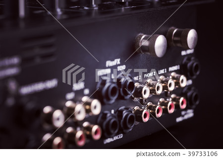Inputs and outputs on back panel of dj mixer 39733106