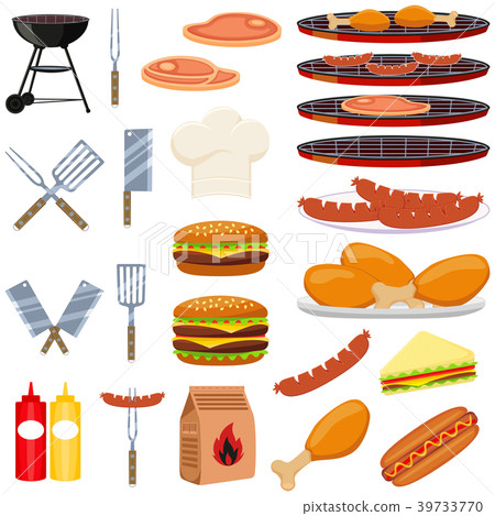 Colorful cartoon bbq outdoors 23 element set Colorful cartoon bbq outdoors 23 element set 39733770