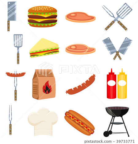 Colorful cartoon bbq outdoors 16 element set Colorful cartoon bbq outdoors 16 element set 39733771