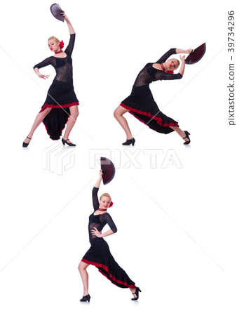 Woman dancing spanish dance isolated on white Woman dancing spanish dance isolated on white 39734296