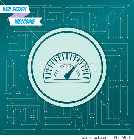 Speedometer icon on a green background, with arrow Speedometer icon on a green background, with arrow 39735908