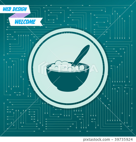 porridge icon on a green background, with arrows i 39735924