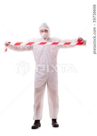 Forensic specialist in protective suit isolated on 39736606