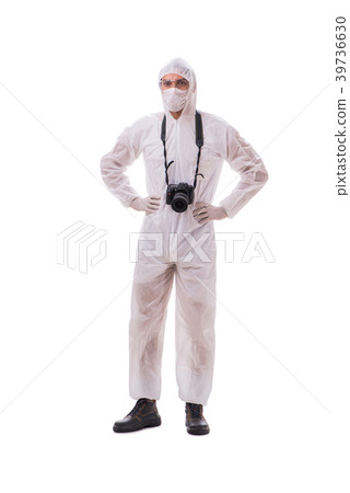 Forensic specialist in protective suit taking 39736630