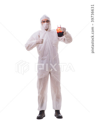 Epidemiologist with blood sample isolated on white 39736631