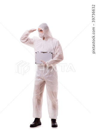 Criminologist in protective suit with steel case Criminologist in protective suit with steel case 39736632