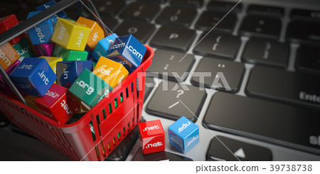 Shopping basket with domain nameson computer 39738738