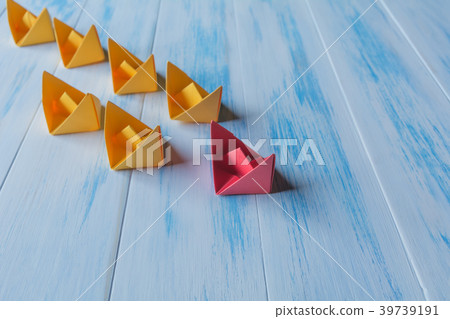Leadership concept, red leader boat, standing out 39739191