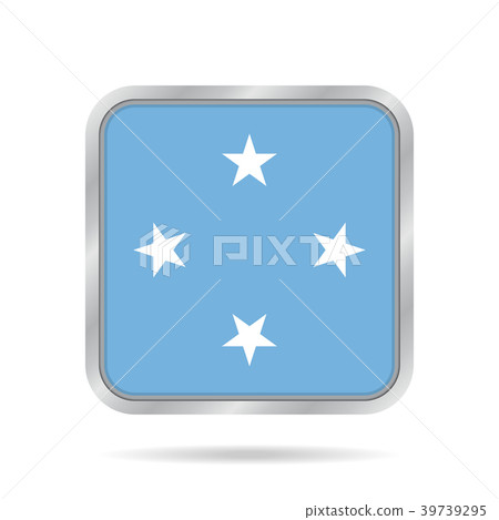 Flag of Micronesia. Metallic gray square button. 39739295