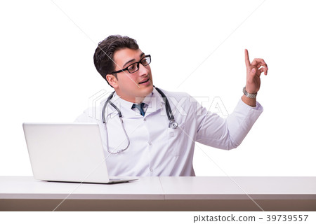 Doctor in telemediine mhealth concept on white Doctor in telemediine mhealth concept on white 39739557