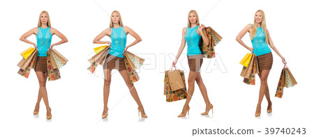 Woman with shopping bags isolated on white Woman with shopping bags isolated on white 39740243