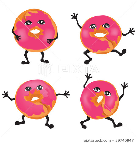 Dough nut set. Appetizing tasty donut pink glaze Dough nut set. Appetizing tasty donut pink glaze 39740947