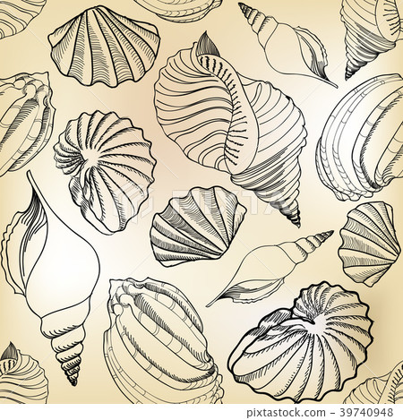 Seashell tile pattern. Marine life background 39740948
