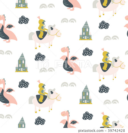 Seamless vector pattern with tale knights and 39742428
