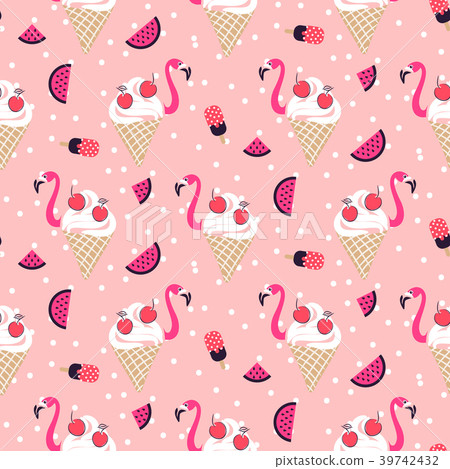 Flamingo ice cream seamless pattern. Flamingo ice cream seamless pattern. 39742432