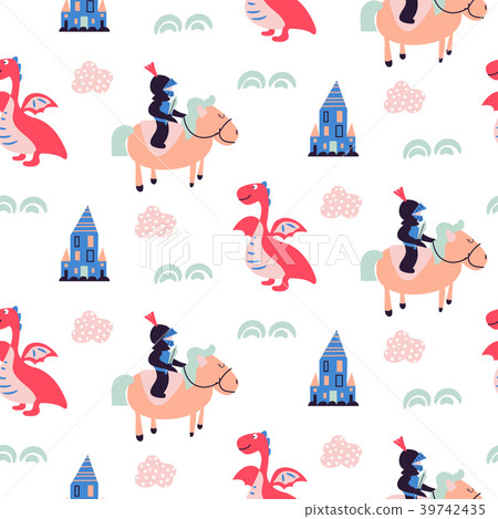 Knights and dragons seamless vector pattern. 39742435