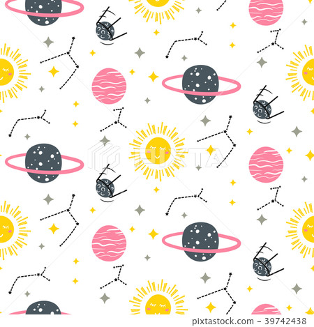 Stars and planets seamless vector pattern. 39742438