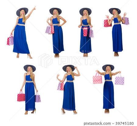 Woman with shopping bags isolated on white 39745180