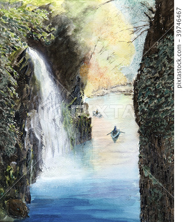 Takachiho Gorge Valley Miyazaki tourism Handwritten watercolor 39746467