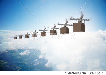 Drones in package delivery concept - 3d rendering Drones in package delivery concept - 3d rendering 39747214