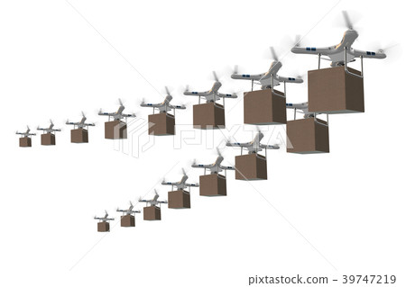 Drones in package delivery concept - 3d rendering Drones in package delivery concept - 3d rendering 39747219