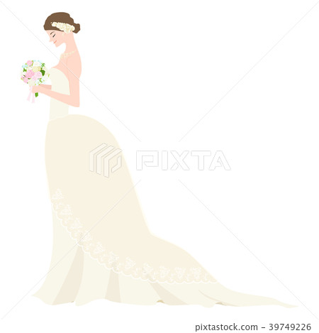 Illustration of a young bride in a wedding dress with a bouquet. June Blyde. Illustration of a young bride in a wedding dress with a bouquet. June Blyde. 39749226