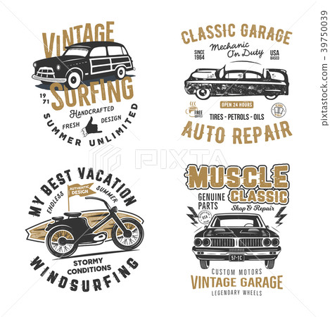 Vintage hand drawn tee prints set. Surf print 39750039