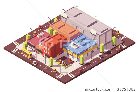 Vector low poly isometric city block Vector low poly isometric city block 39757392