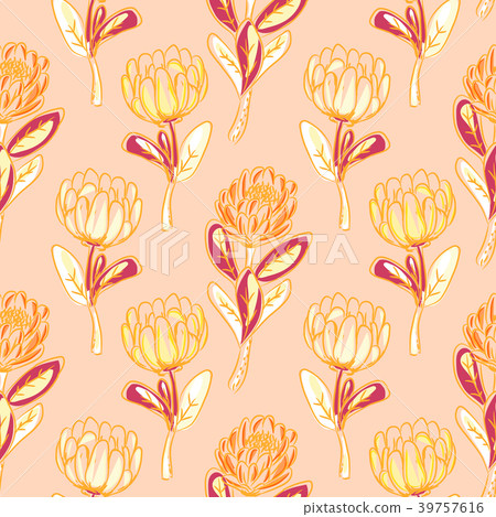 Orange protea flower seamless vector pattern. Orange protea flower seamless vector pattern. 39757616