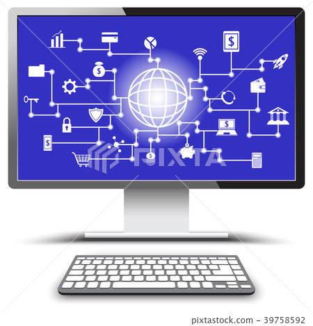 Fintech White Icons On PC Monitor Screen 39758592