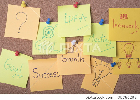 Meeting and idea text on sticky note or post is Meeting and idea text on sticky note or post is 39760295