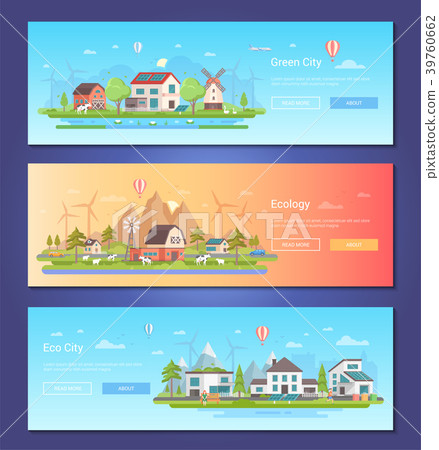 Eco city - set of modern flat design style vector - Stock Illustration ...