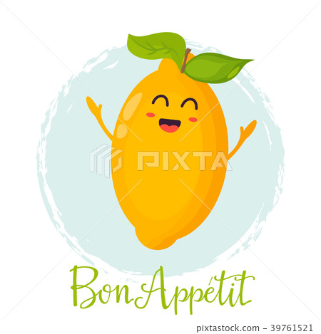 Bright poster with cute funny lemon. Bon appetit Bright poster with cute funny lemon. Bon appetit 39761521