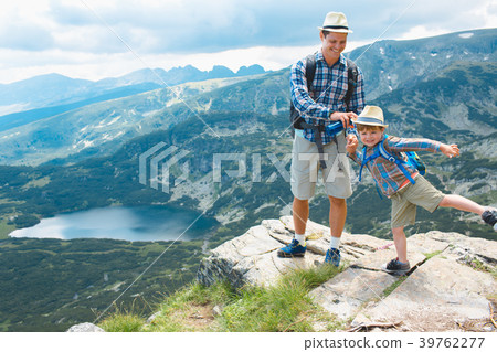 Father and son traveling in Rila mountains 39762277