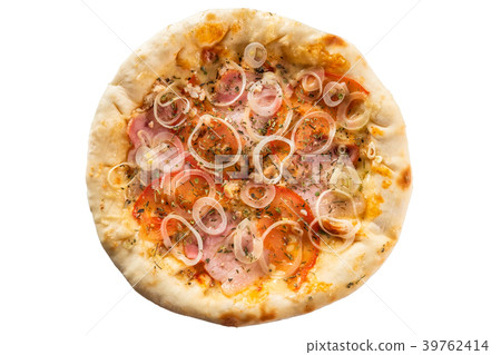 Small size pizza with cheese side, ham, tomato 39762414