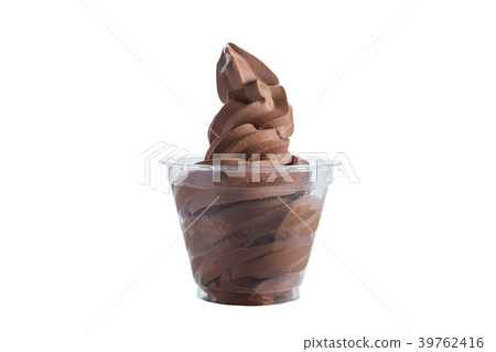 Chocolate Ice cream in plastic take away glass 39762416