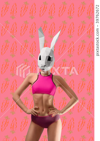 Pop art image of posing sporty model wearing white Pop art image of posing sporty model wearing white 39762672