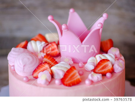 beautiful home made pink cake with Princess crown 39763578