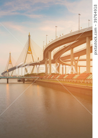 Suspension bridge over Bangkok river Suspension bridge over Bangkok river 39764918