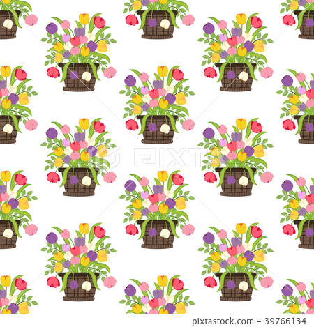 Flowers in basket seamless pattern Flowers in basket seamless pattern 39766134