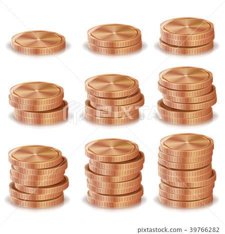 Bronze, Copper Coins Stacks Vector. Silver Finance 39766282