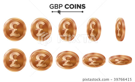 Money. GBP 3D Copper Coins Vector Set. Realistic 39766415