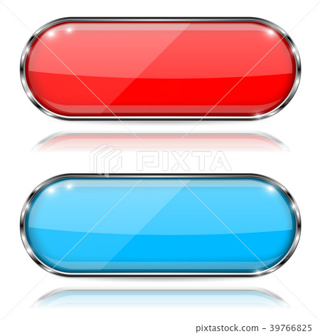 Glass buttons. Red and blue oval 3d buttons with 39766825