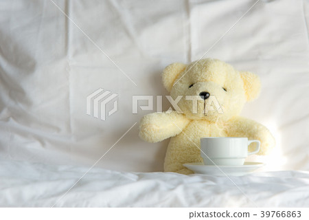 Bear Morning with hot coffee.Teddy bear 39766863
