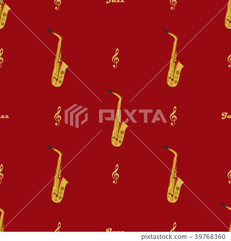 Seamless pattern with saxophones, treble clefs Seamless pattern with saxophones, treble clefs 39768360