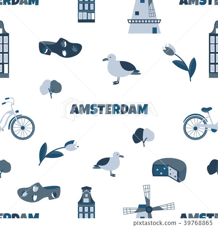 pattern with elements and landmarks of Netherlands 39768865