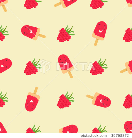Bright pattern with raspberry and funny  ice-cream 39768872