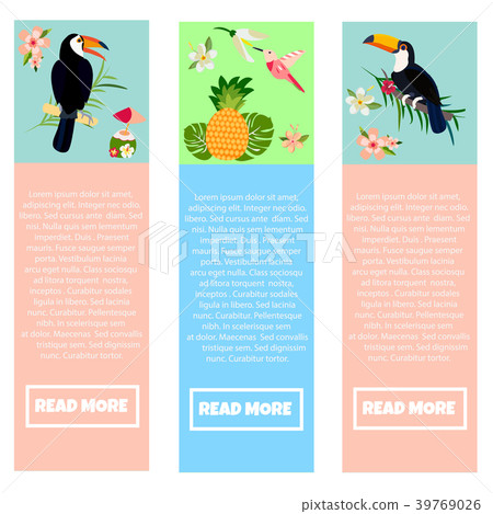 Set of banners with Hawaiian elements and toucans 39769026
