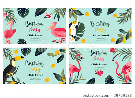4 Tropical Hawaiian Posters with tropical birds 4 Tropical Hawaiian Posters with tropical birds 39769188