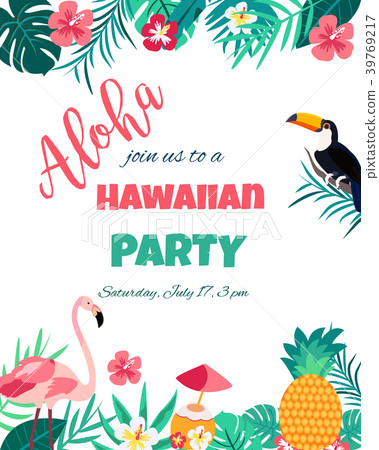 Tropical Floral Poster with flamingo and toucan 39769217